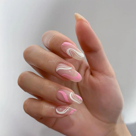 Y2K Pink Wave Marble Edgy Press On Nails