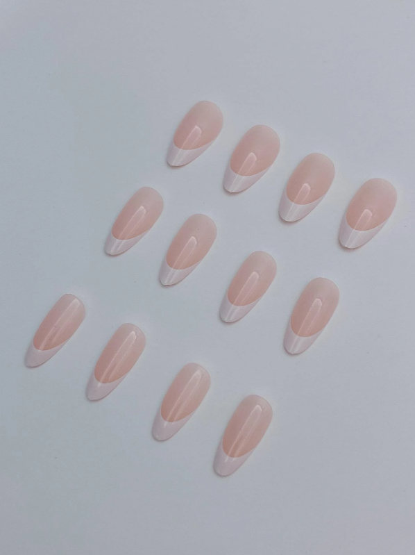Almond White Tip French Mani – Nailbea Nails