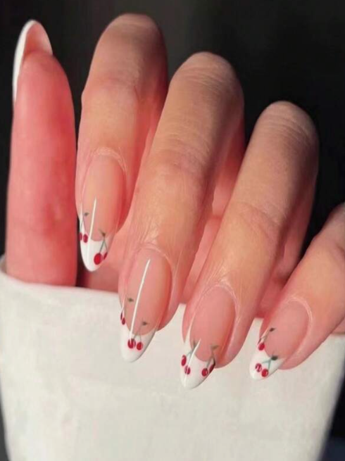 Cherry Print French Manicure Press On Nails