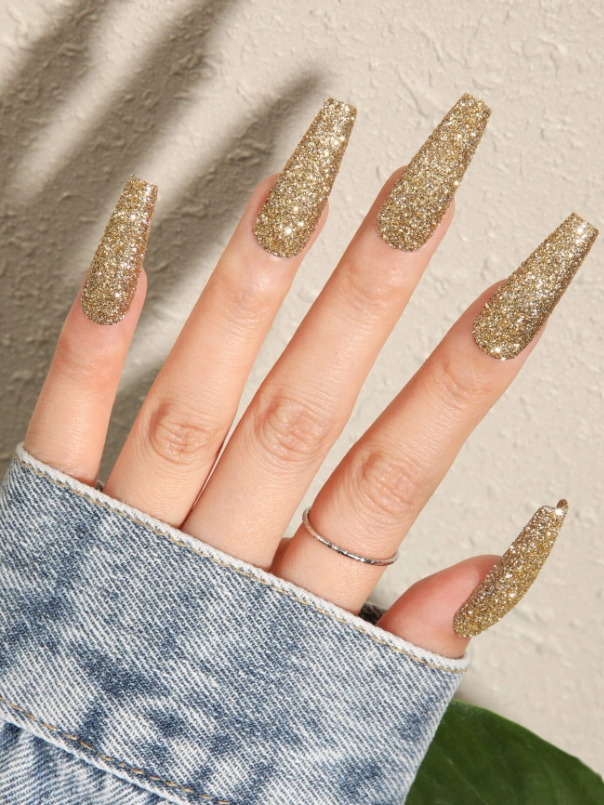 Gold Glitter Press On Nails