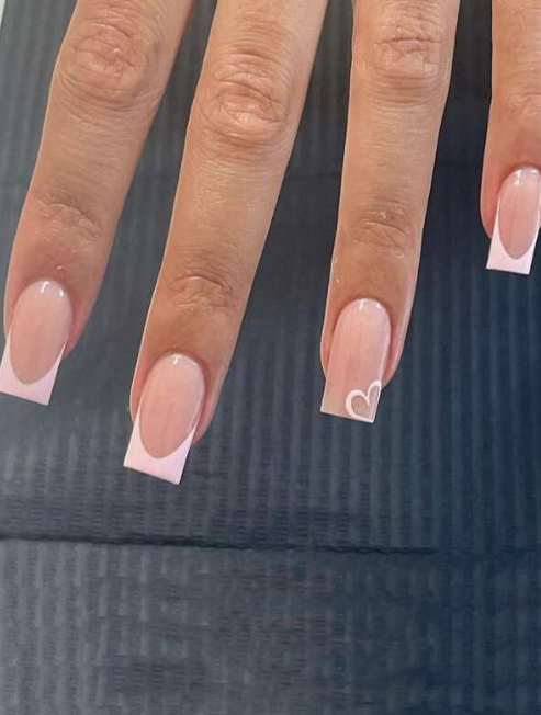 Heart Accent Pink Square Tip Press On Nails