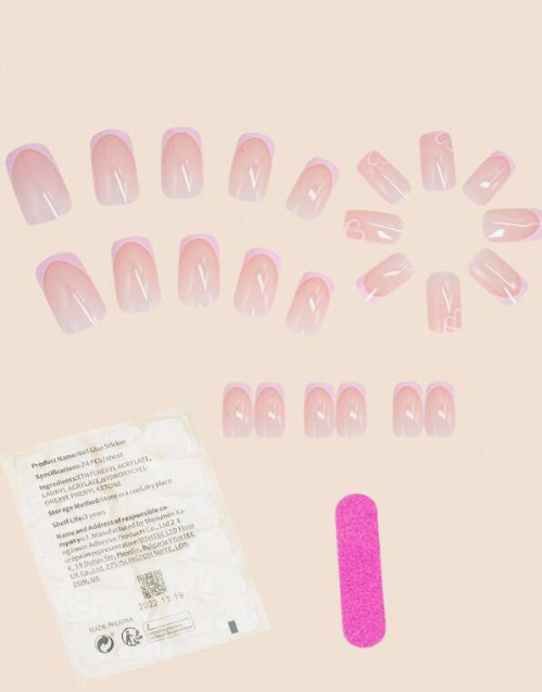 Heart Accent Pink Square Tip Press On Nails