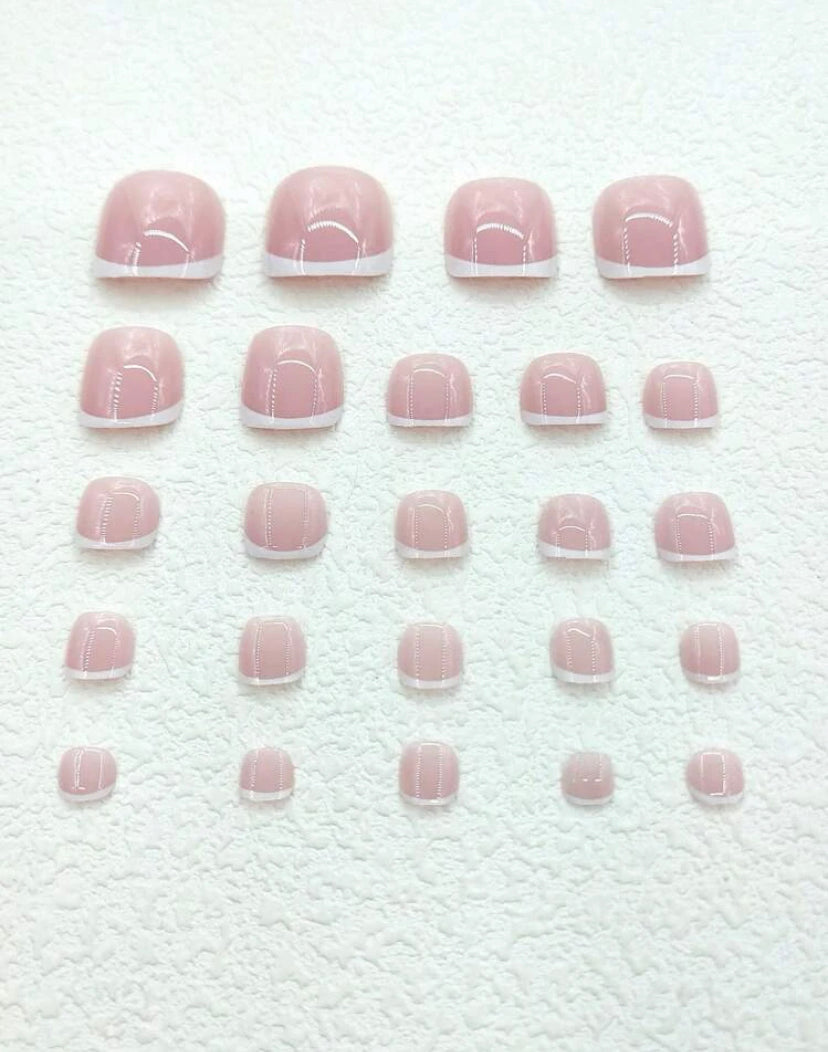 Classic Natural French Manicure Pink White Press on Toe Nails