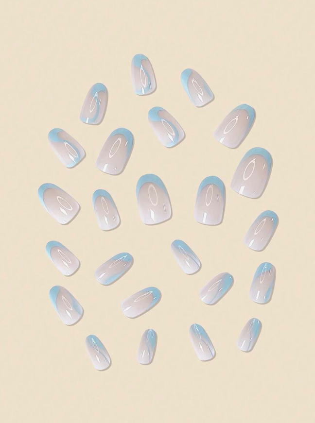 Sky Y2K Wave Marble Edgy Press On Nails