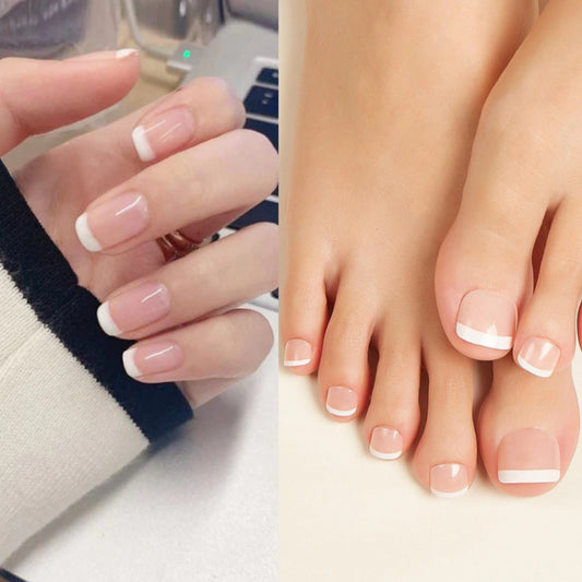 Set completo de manicura y pedicura con punta francesa clásica blanca