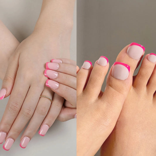 Hot Pink French Tip Full Manicure and Pedicure Set