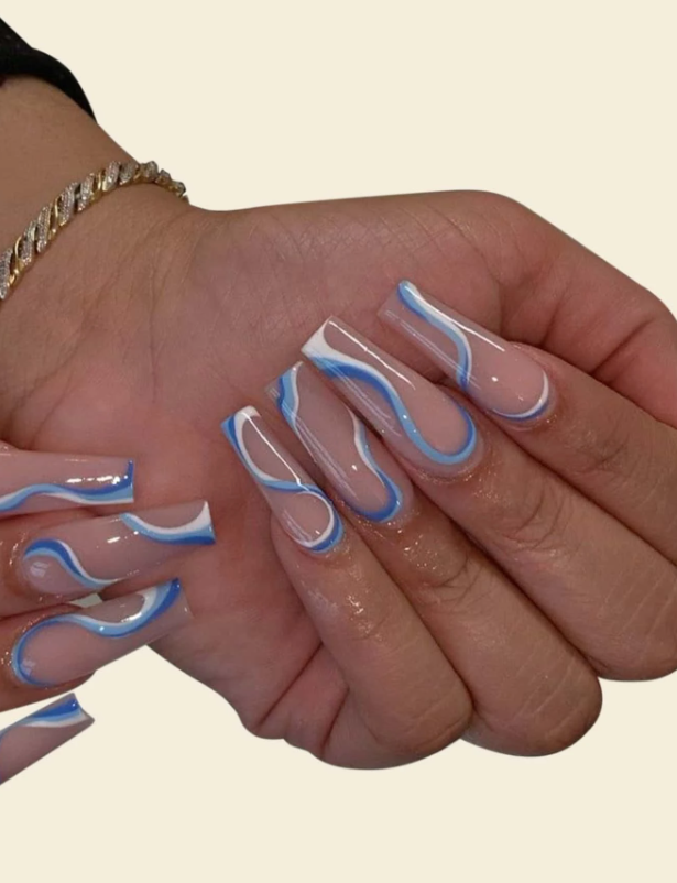 Blue Y2K Wave Marble Edgy Press On Nails