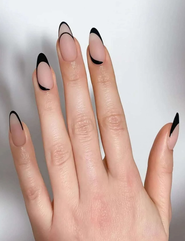 Black Block Almond Tip Press On Nails