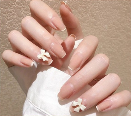 Plain Bow Accent French Manicure Press On Nails