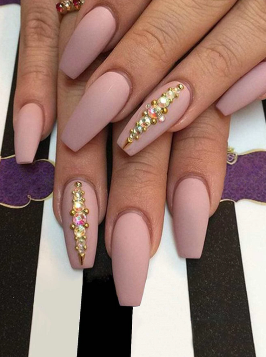 Pink Coffin Embellished Detailing Press On Nails