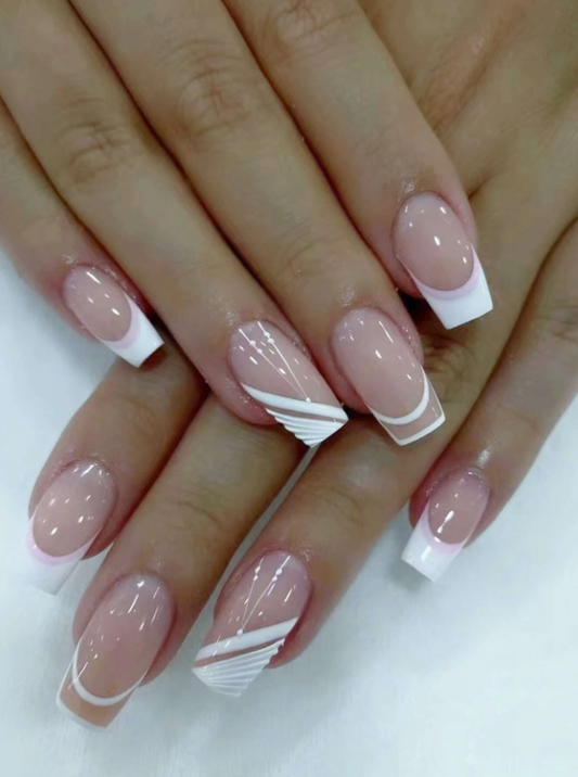 Stripe French Manicure Press On Nails