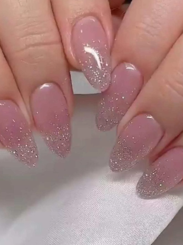 Almond Pink Glitter Press On Nails