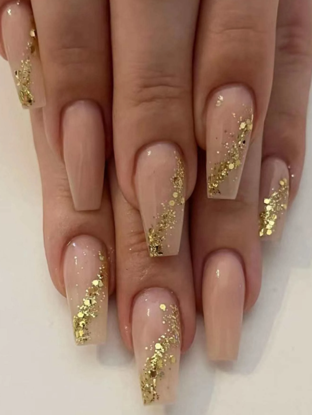 Gold Glitter Diagonal Press On Nails