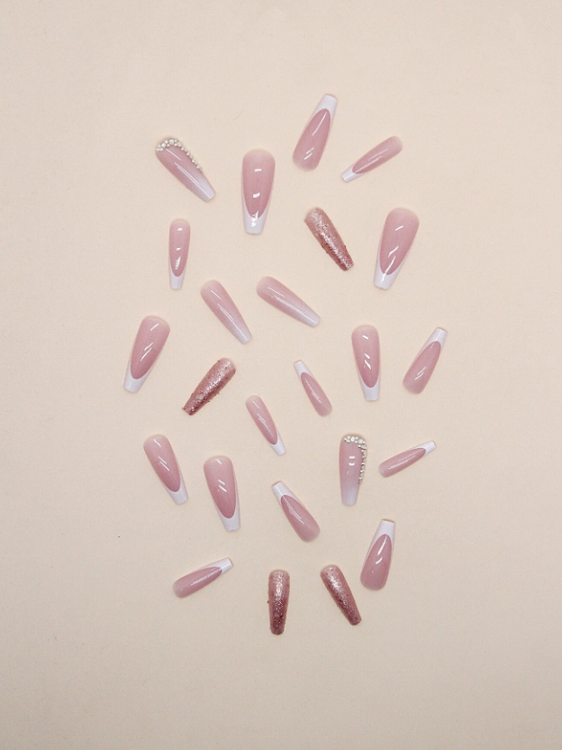 Glitzy Pink Ombre Rhinestone Press On Nails