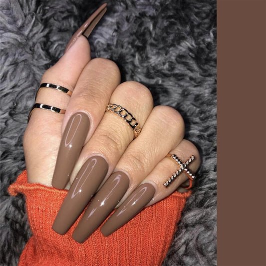 Mocha Brown Nude Long Press On Nails