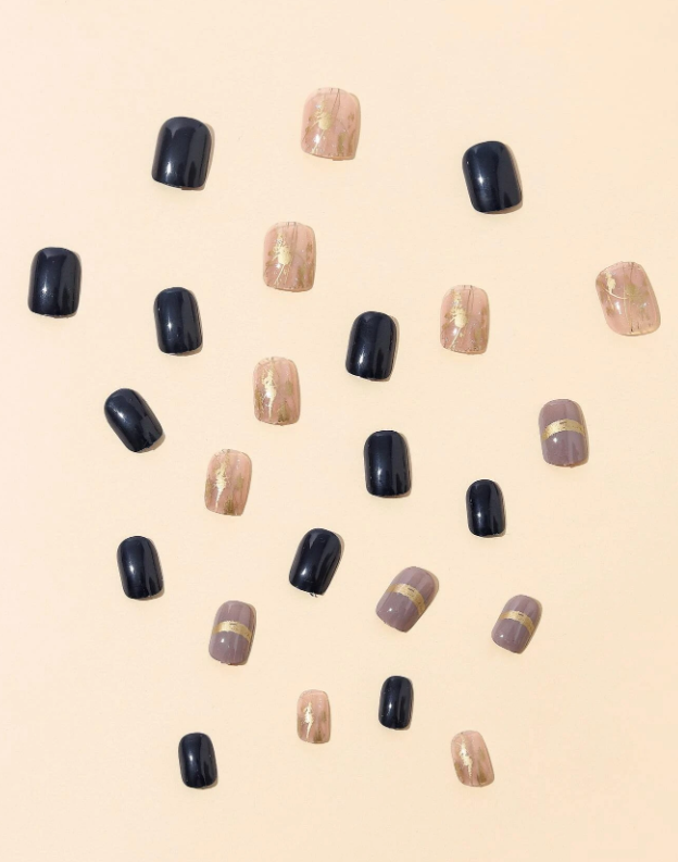 Sombre Navy Beige Stripe Press On Nails