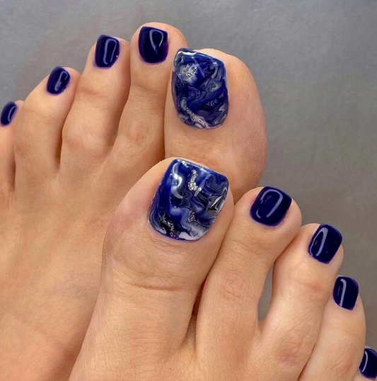 Navy Y2K Marble Edgy Press On Toenails