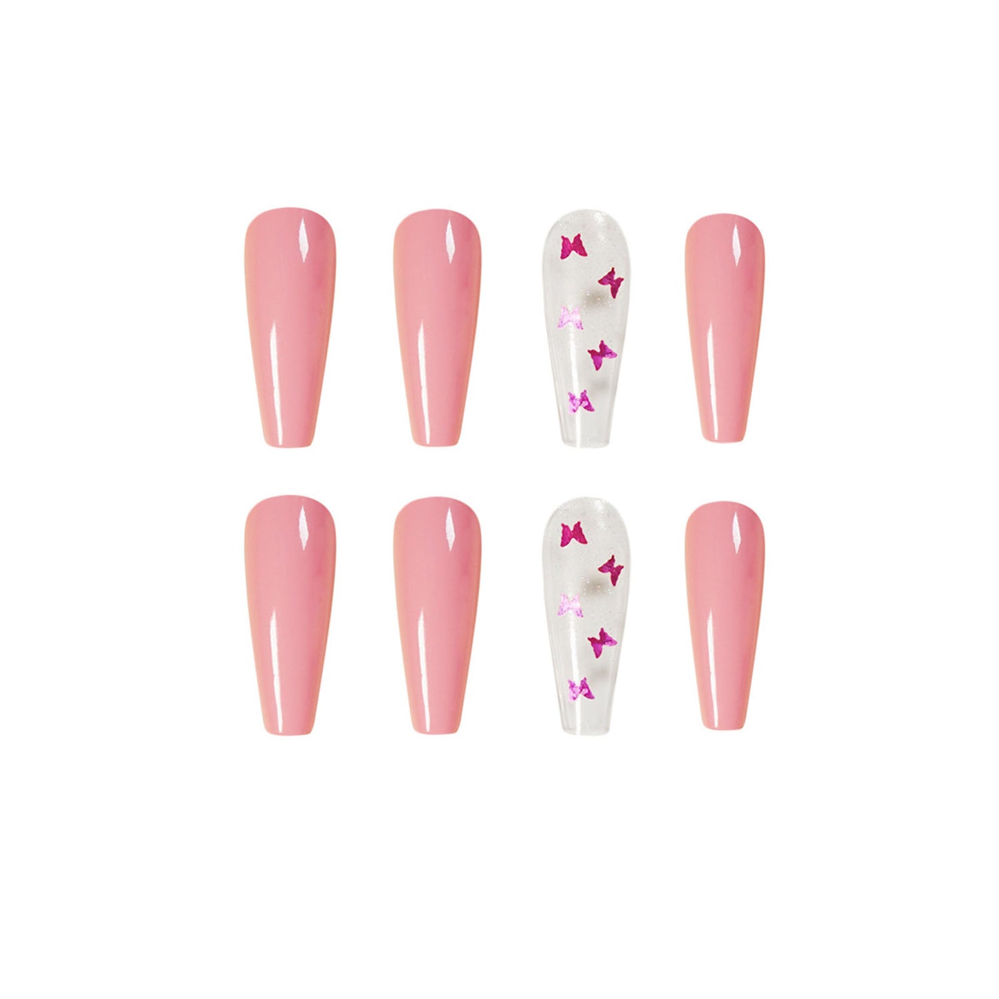 Pink Butterfly Long Press On Nails