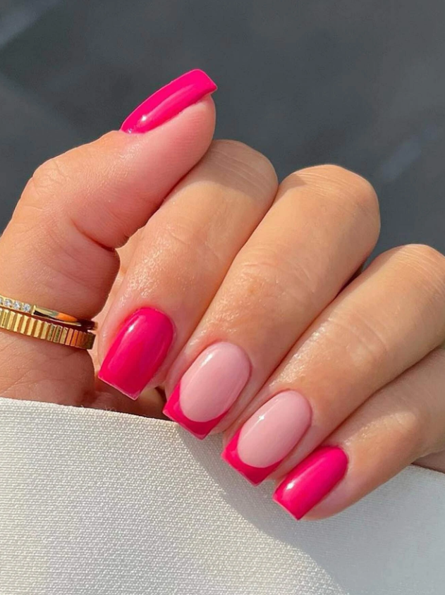 Retro Hot Pink French Tip Press On Nails