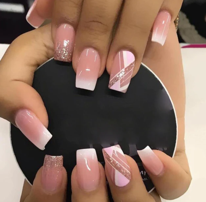 Criss Cross White Pink Blend Press On Nails