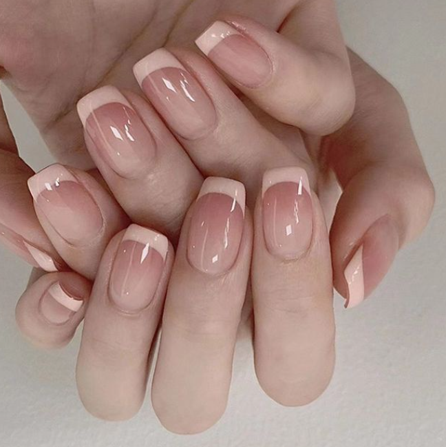 White Tip Pink Ombre Rounded Petite Nails