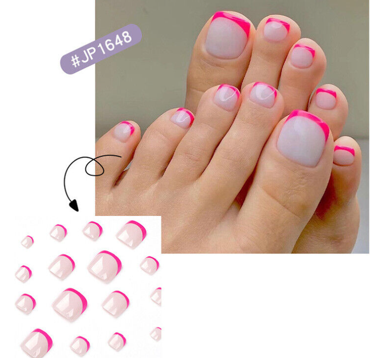 Hot Pink French Tip Press on Toe Nails