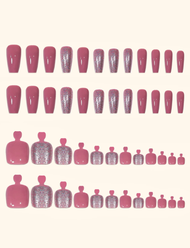 Soft Pink Glitter Full Manicure and Pedicure Set