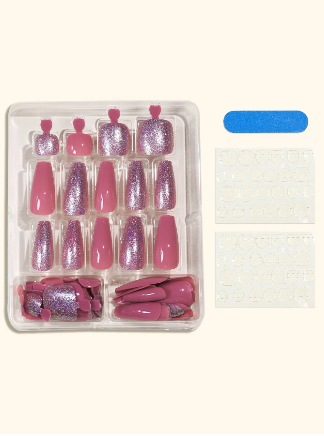 Soft Pink Glitter Full Manicure and Pedicure Set