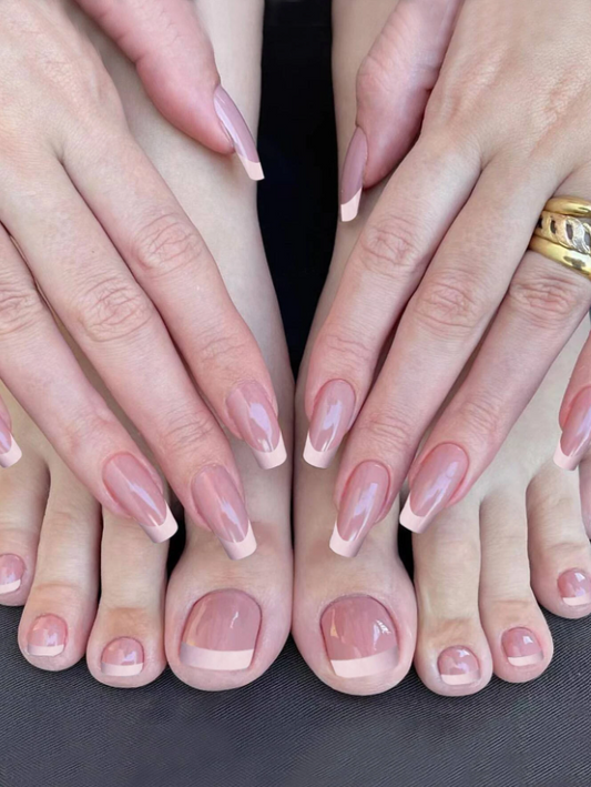 Pink Blended French Tip Full Manicure and Pedicure Set