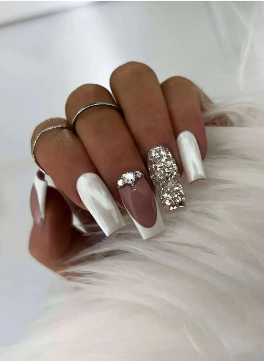 Boujee Silver Rhinestone Press On Nails