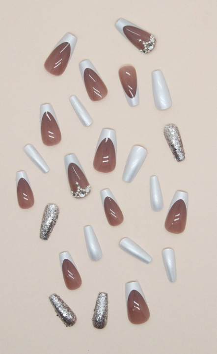 Boujee Silver Rhinestone Press On Nails