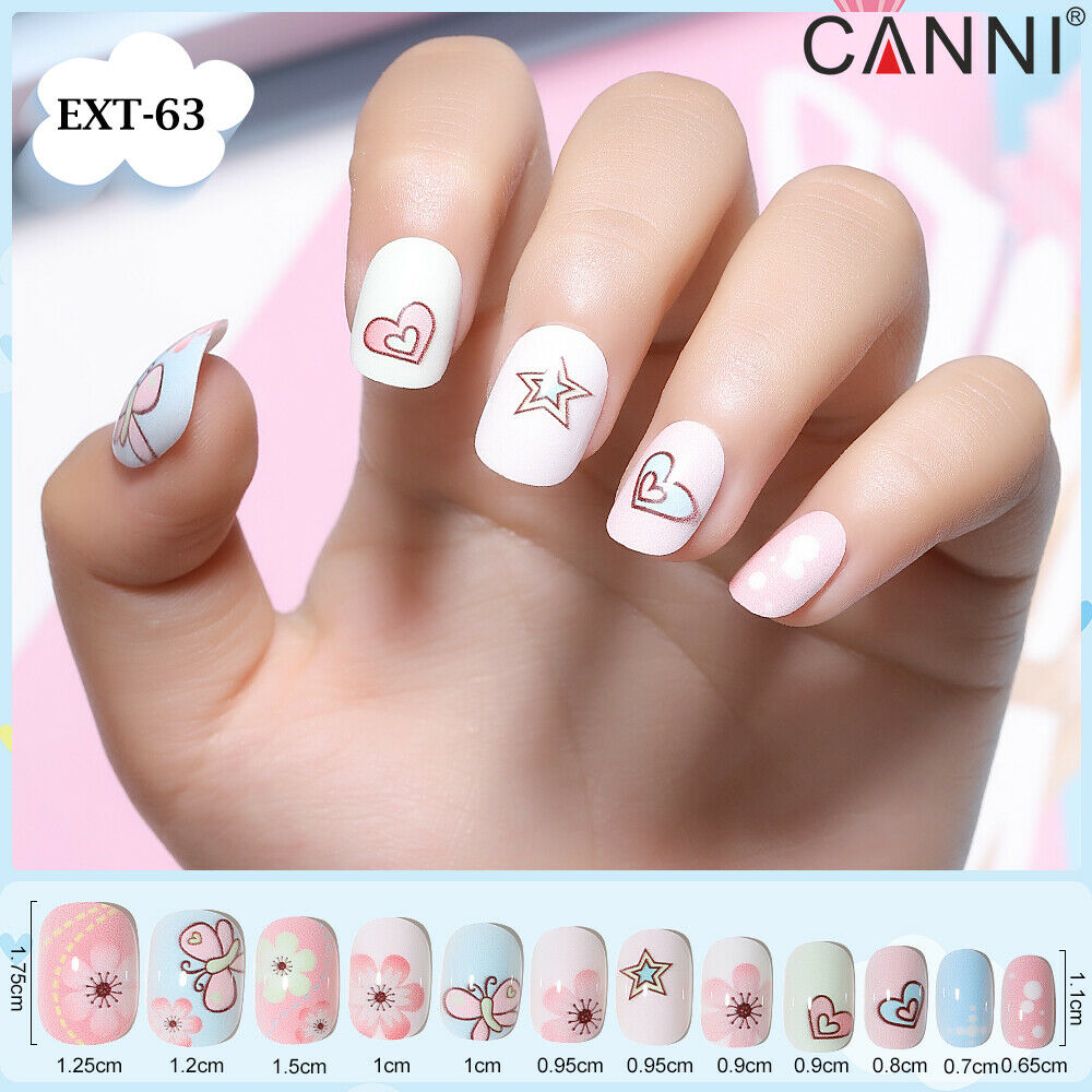 Heart Star Pastel Color Mini Girls Press On Nails