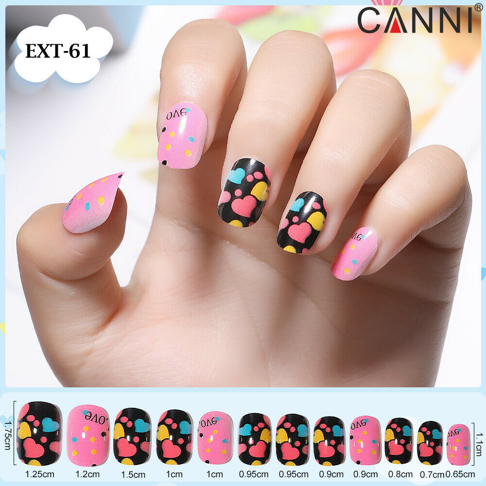 Multicoloured Heart Polka Dot Pastel Press On Nails