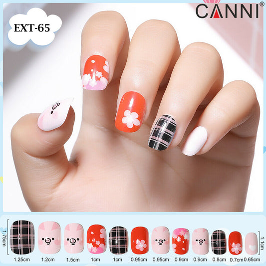 Orange Flower Checked Press On Nails