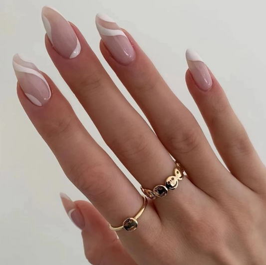 White Natural Marble Press On Nails