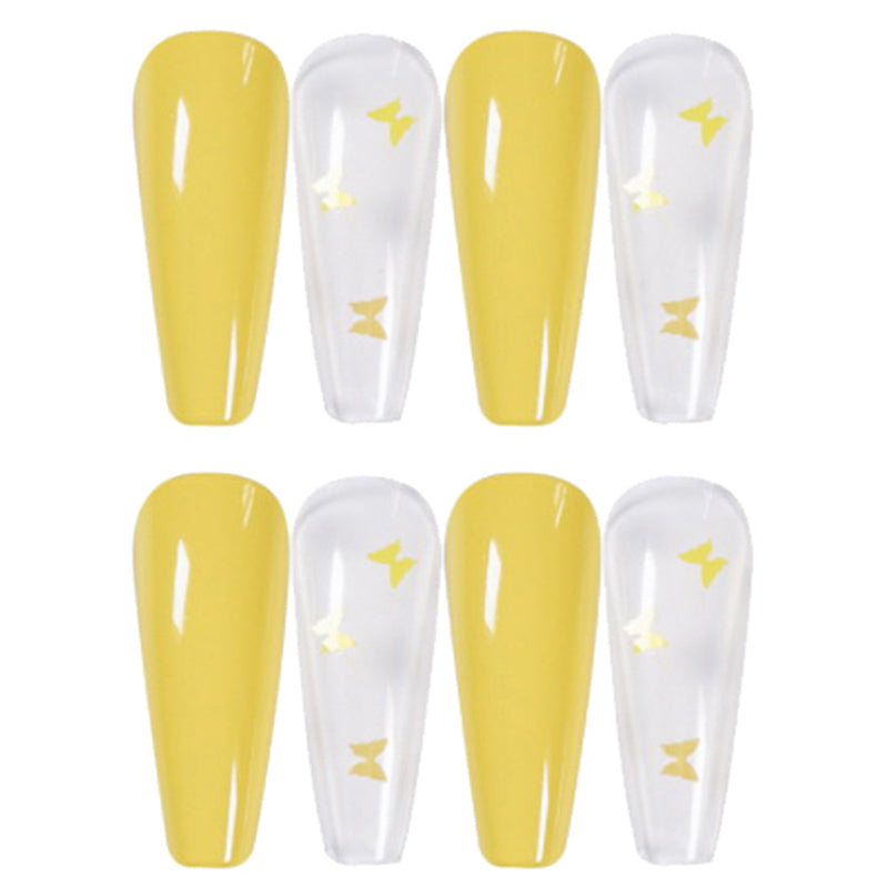 Yellow Butterfly Long Press On Nails